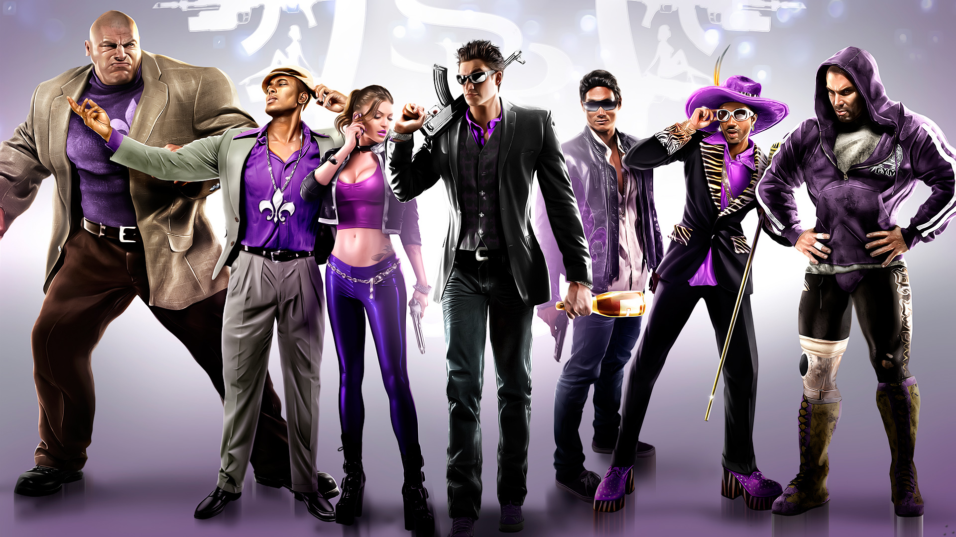 Surreal cityscape featuring characters from Saints Row: The Third, an action-packed video game.