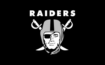 HD desktop wallpaper featuring the iconic Oakland Raiders logo, showcasing a bold pirate figure with an eye patch, set against a stark black background.