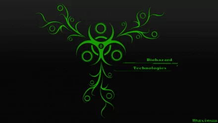 Artistic HD PC desktop wallpaper featuring a green biohazard symbol stylized with organic, vine-like elements against a black background.