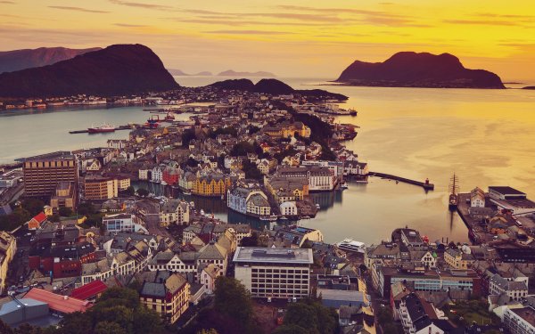 Man Made Ålesund Towns Norway Landscape Building Coast Ocean HD Wallpaper | Background Image