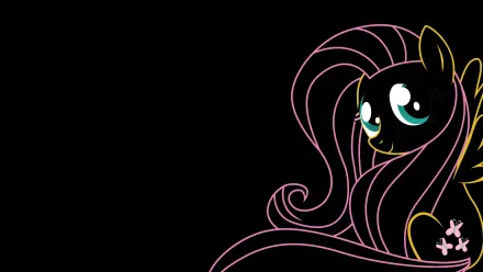 A colorful HD desktop wallpaper featuring Fluttershy from My Little Pony: Friendship Is Magic, showcasing her iconic look against a black background.