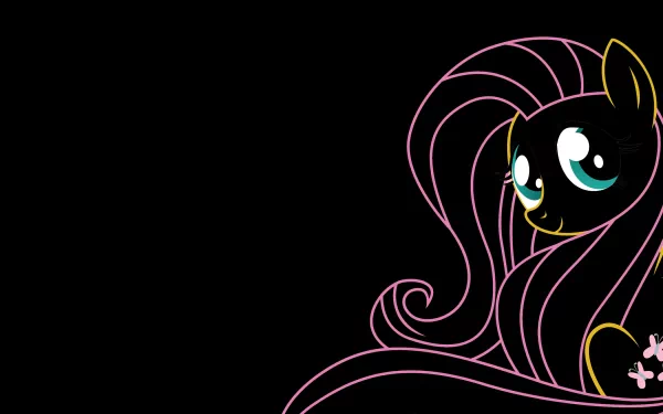 A colorful HD desktop wallpaper featuring Fluttershy from My Little Pony: Friendship Is Magic, showcasing her iconic look against a black background.