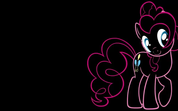A minimalist HD wallpaper featuring Pinkie Pie from *My Little Pony: Friendship Is Magic*, showcasing her playful spirit against a simple black background.