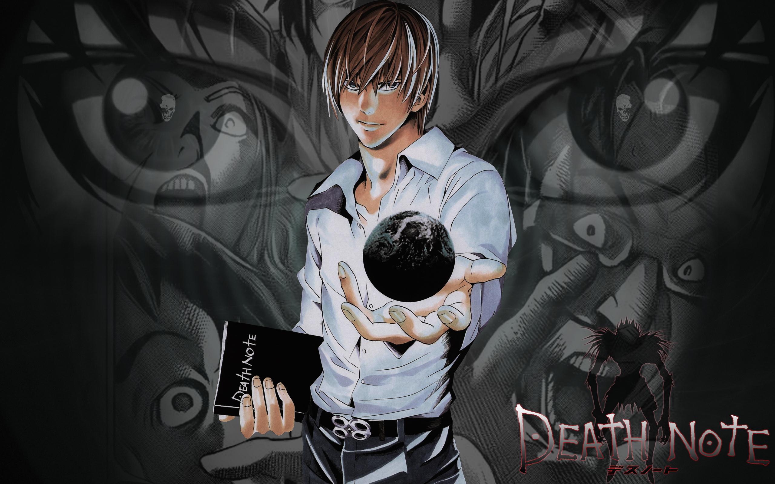 Light Yagami, the protagonist from Death Note, stares intensely in this striking anime artwork.