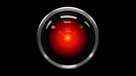 HD PC desktop wallpaper featuring the iconic red eye of HAL 9000 from the movie 2001: A Space Odyssey.