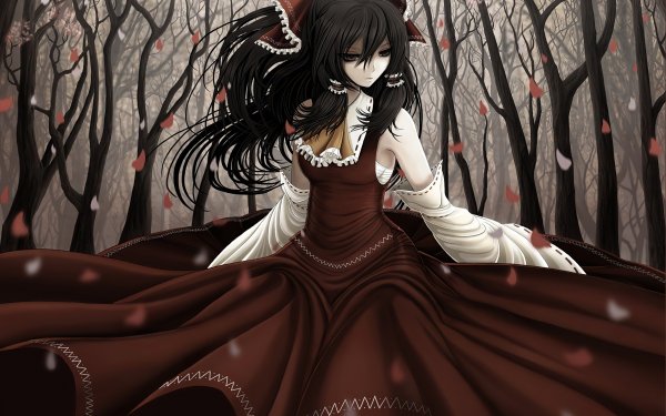 Anime Touhou Reimu Hakurei Black Hair Red Dress Fondo de pantalla HD | Fondo de Escritorio