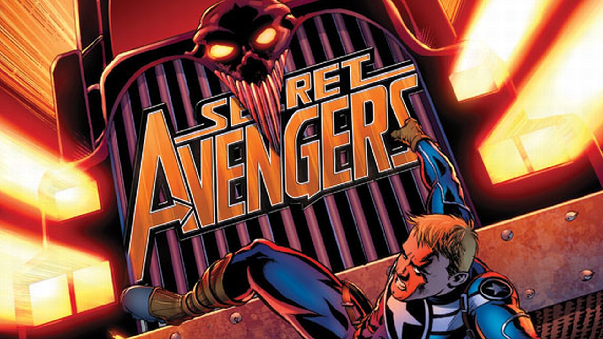 Comic book superhero, Captain America, wielding shield, standing with Avengers.