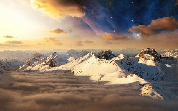 Fotografía Manipulación Estrellas Nube Tierra Invierno Paisaje Cielo Starry Sky Fondo de pantalla HD | Fondo de Escritorio