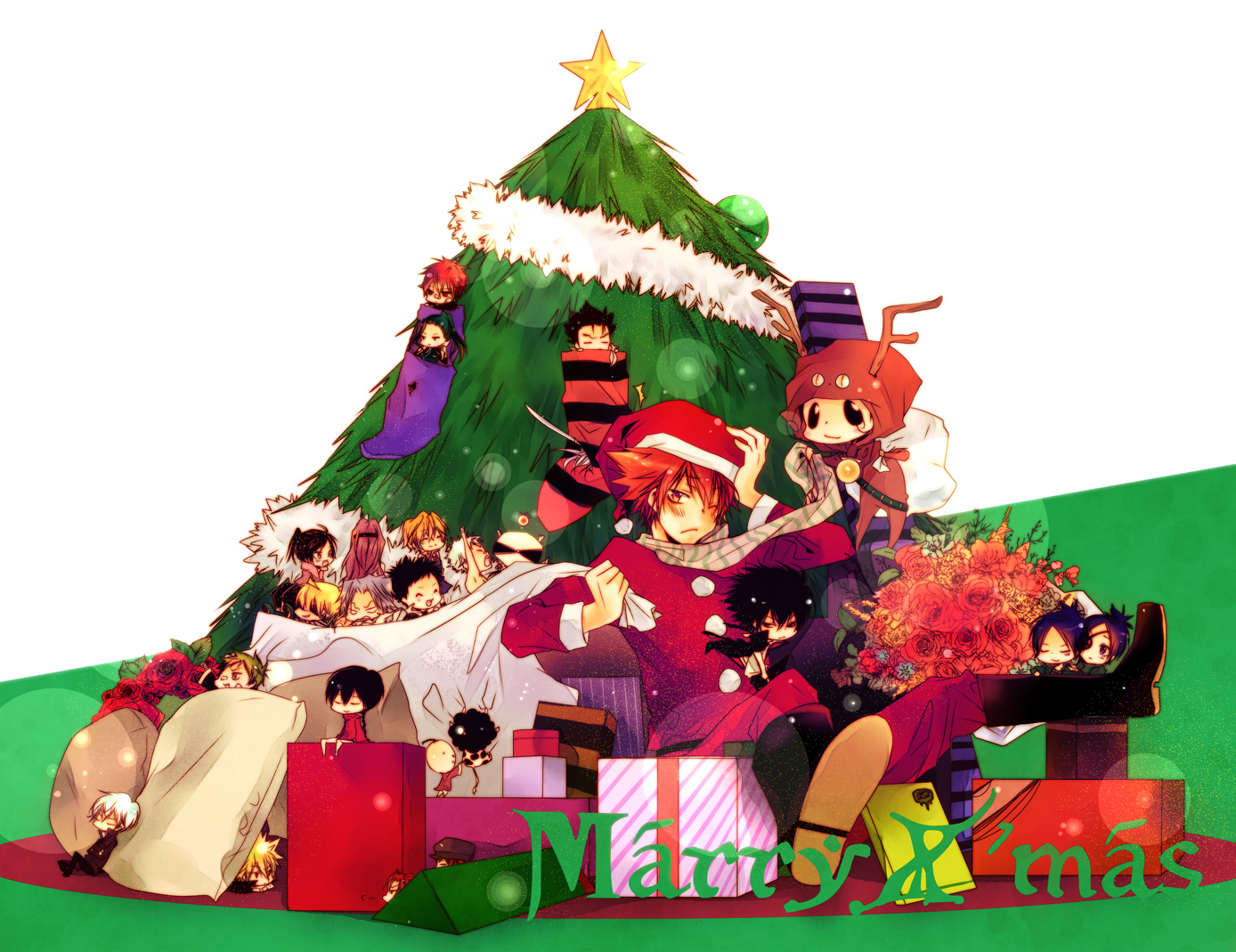 Colorful Christmas themed Chibi characters from Katekyō Hitman Reborn! anime series.