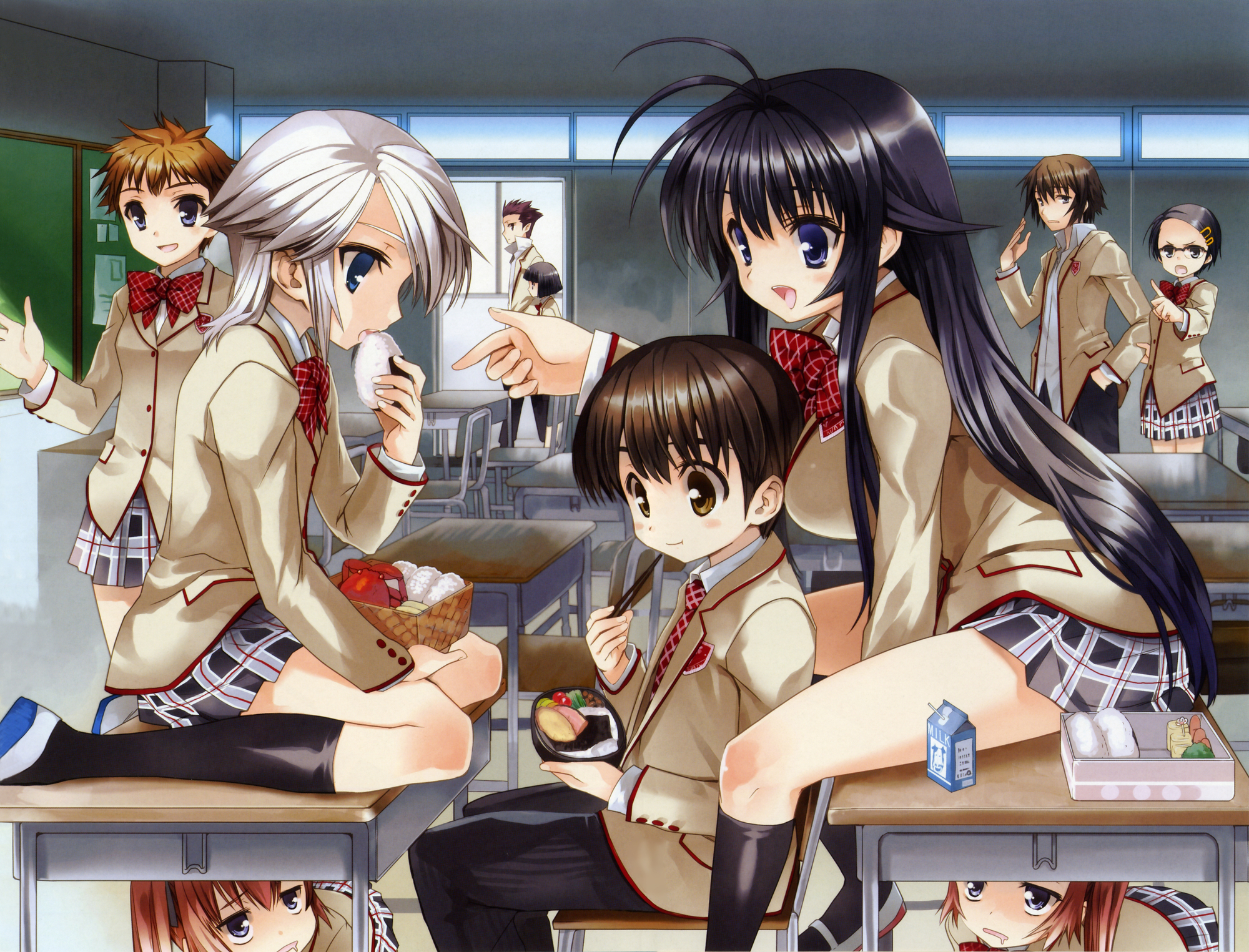 Anime desktop wallpaper featuring an idyllic scene titled School Days with characters from Kanokon.