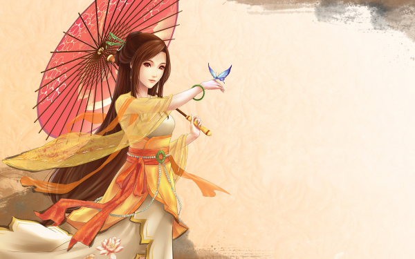 Fantasy Women Umbrella Butterfly HD Wallpaper | Background Image