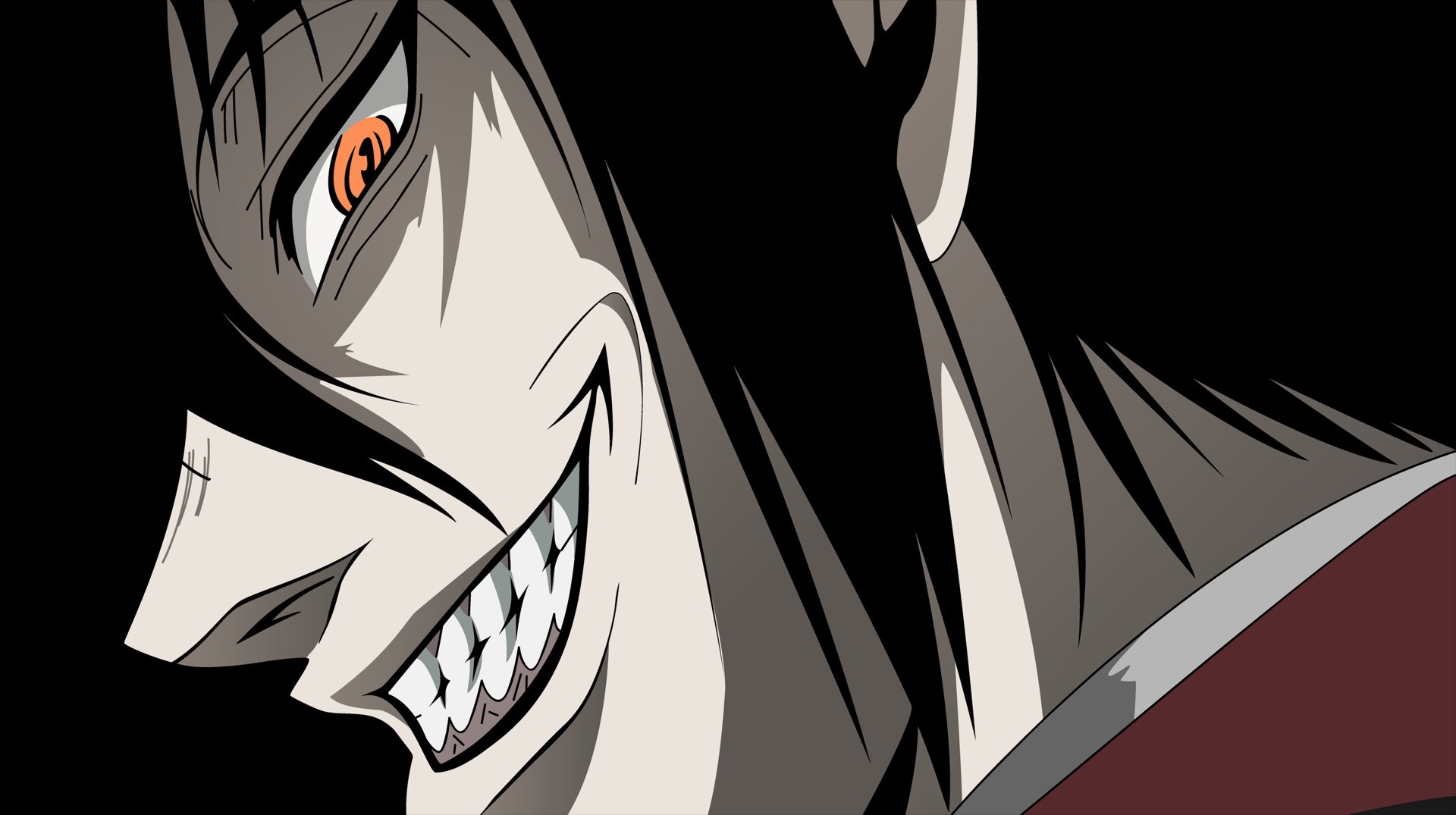 Hellsing anime wallpaper with a menacing grin.