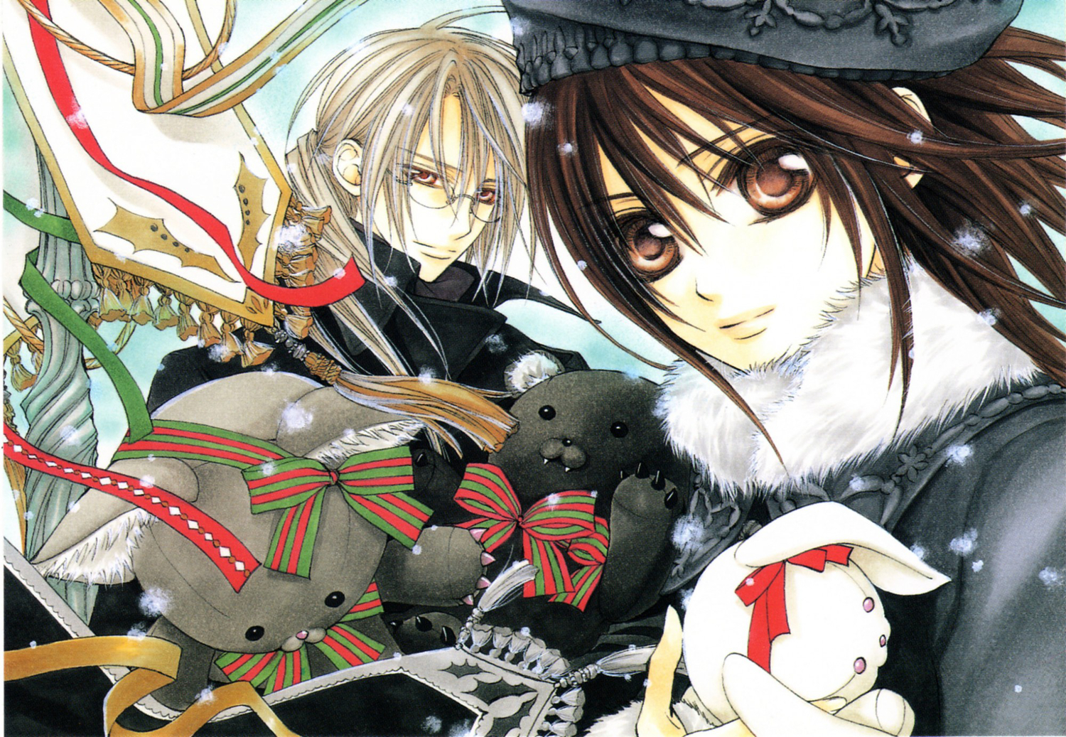 Anime character from Vampire Knight standing in the snow on a winter day.