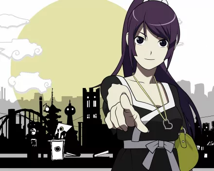 purple hair Bakemonogatari Hitagi Senjōgahara Anime Monogatari (Series) HD Desktop Wallpaper | Background Image