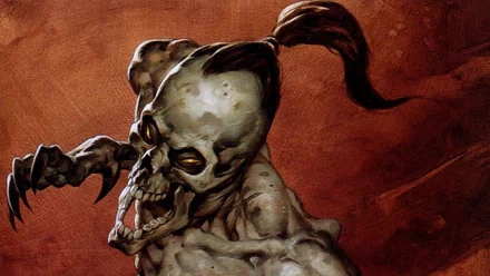 Dark and eerie, this 4K Ultra HD wallpaper features a monstrous figure with a grotesque skull and a wild ponytail, set against a textured background.