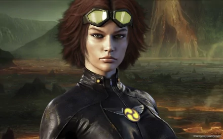 HD PC desktop wallpaper featuring a character from the video game Tabula Rasa in a futuristic suit with desert-like terrain in the background.