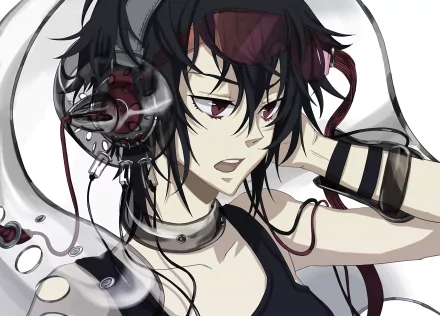 HD anime desktop wallpaper featuring Lal Mirch from Katekyō Hitman Reborn!, showcasing detailed character art with headphones and a modern, edgy style.