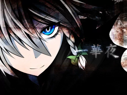 HD anime desktop wallpaper featuring Sakuya Izayoi from Touhou with striking blue eyes and braided hair against a dark, textured background.