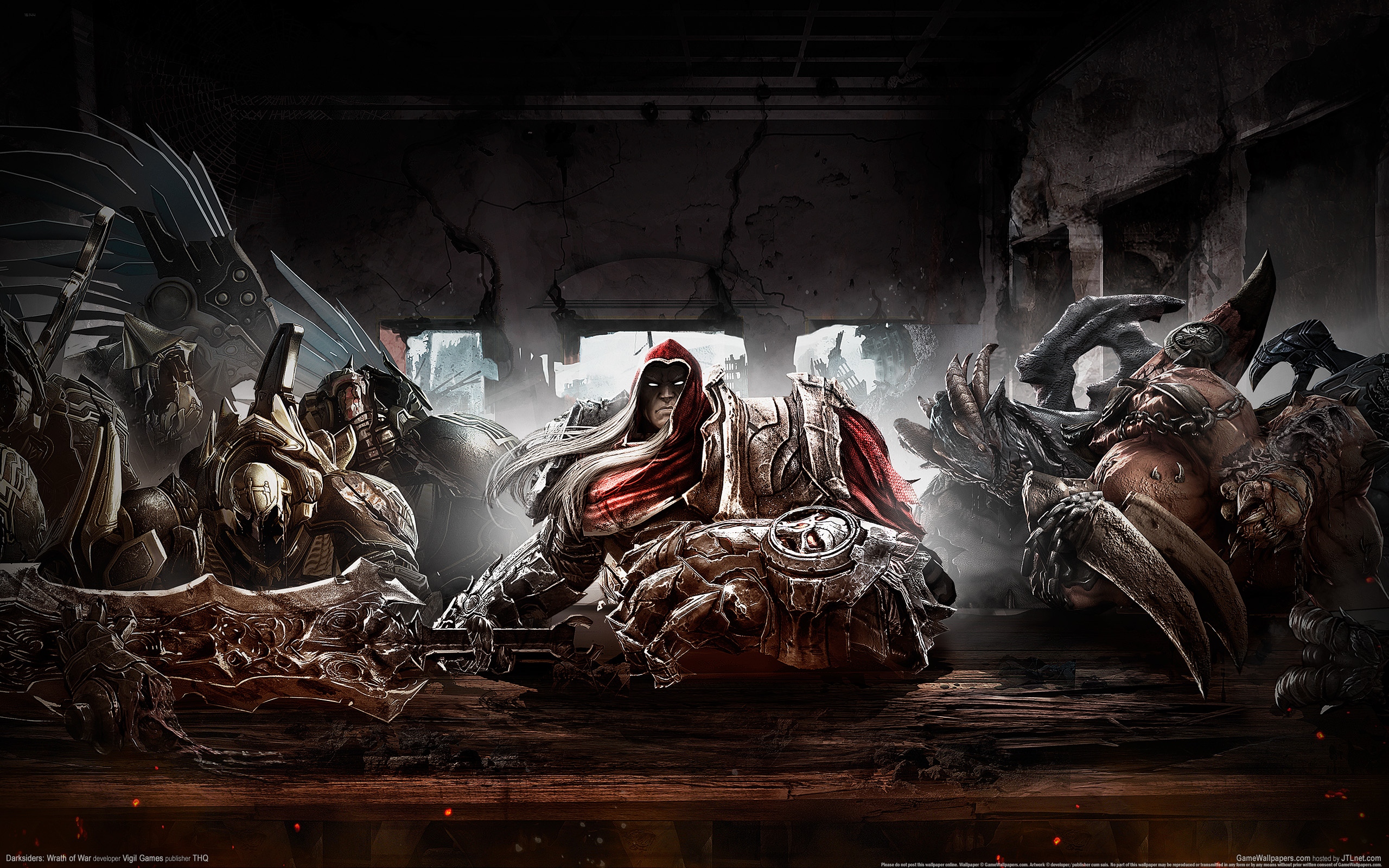Darksiders video game character War in epic action pose on desktop wallpaper.