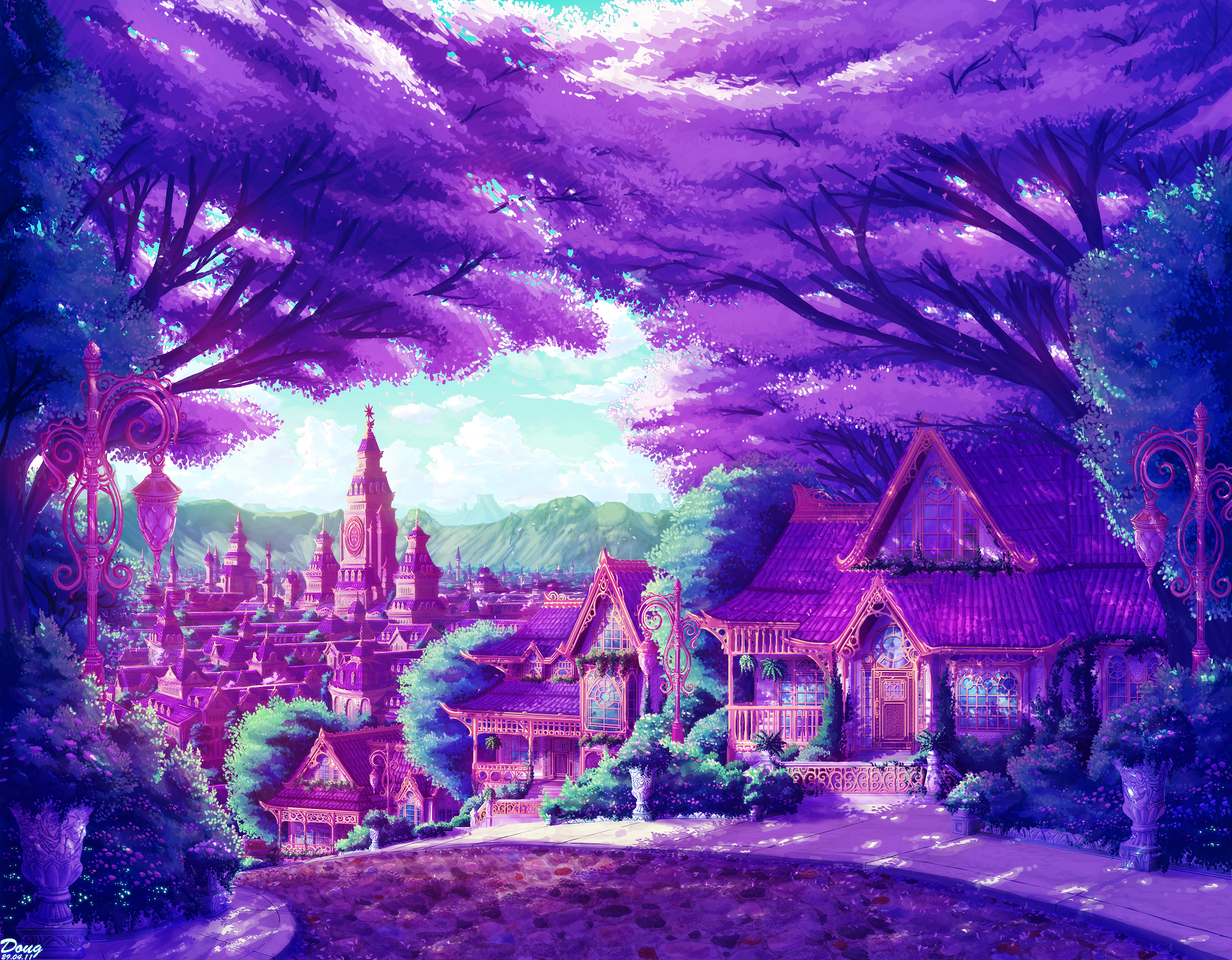 Anime cityscape with a touch of fantasy.