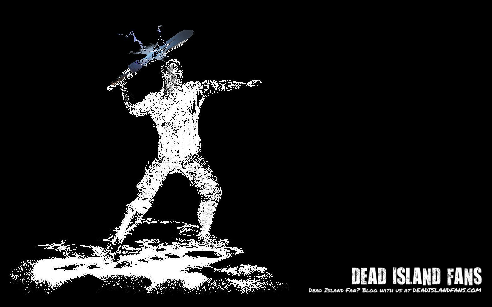 HD PC desktop wallpaper featuring a monochrome, stylized character from the video game Dead Island, poised with a weapon against a black background.