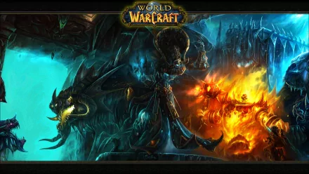 A stunning HD wallpaper featuring iconic World of Warcraft characters: Ragnaros, Kel'Thuzad, and Nefarian, showcasing their epic presence in a vibrant fantasy landscape.