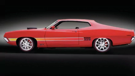 Red 1970 Ford Torino GT hot rod, classic muscle car side profile with chrome wheels on a black studio backdrop — 4K Ultra HD PC desktop wallpaper.