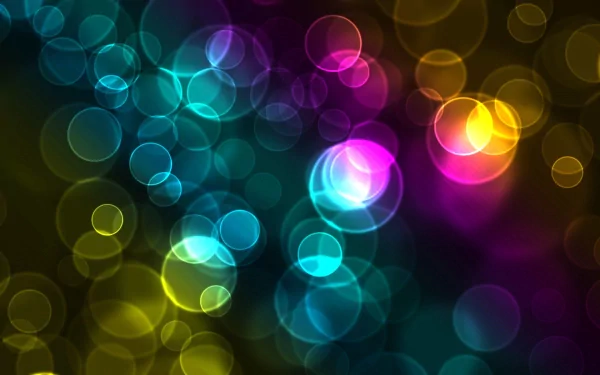 HD PC desktop wallpaper featuring an abstract array of colorful rainbow light dots creating a vibrant, glowing bokeh effect.