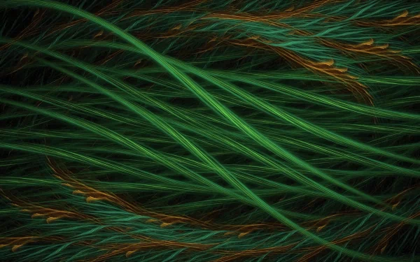 Abstract green waves intertwine with fine orange accents in this HD PC desktop wallpaper, creating a dynamic and textured background.