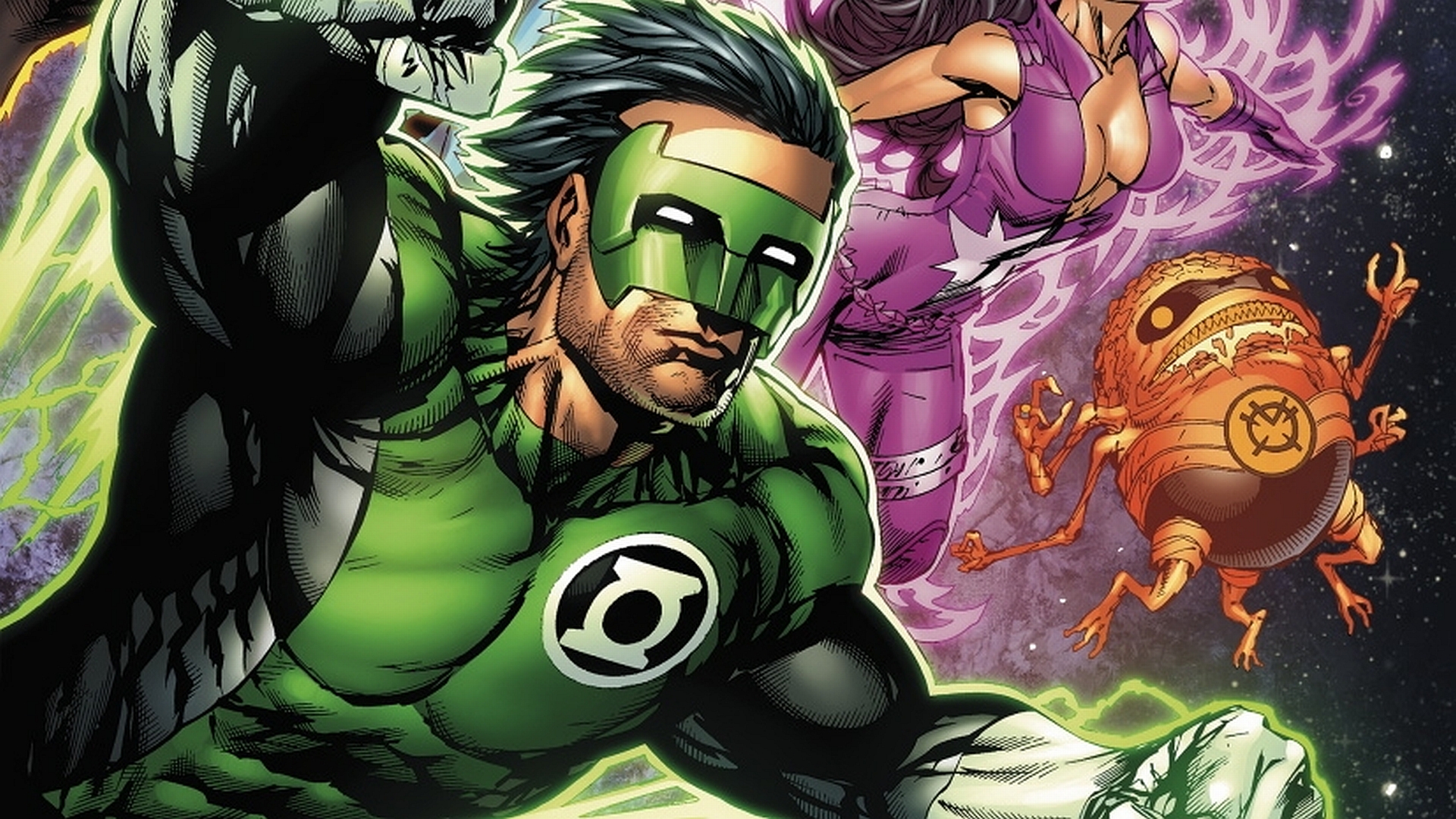 Green Lantern comic character in action against a vibrant backdrop.