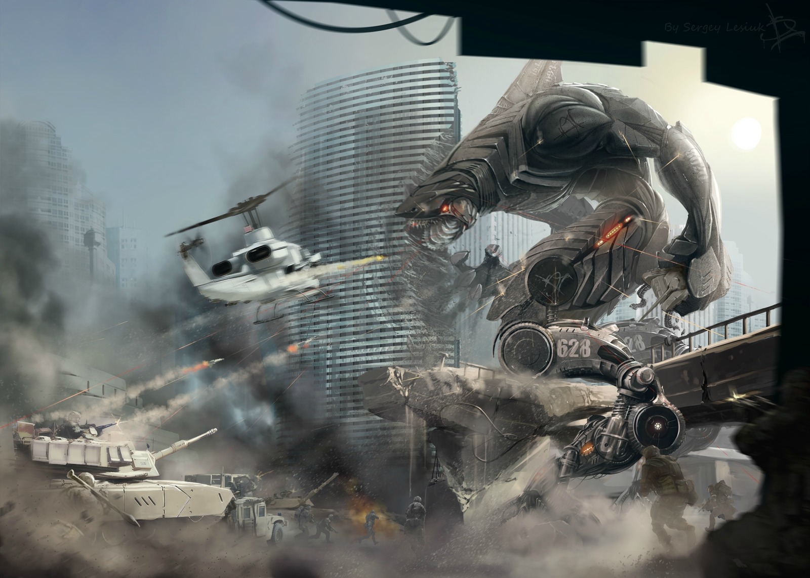 Sci-fi battle scene with futuristic technology