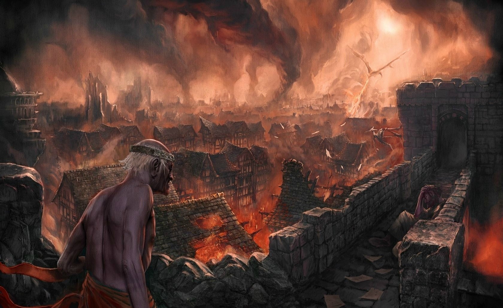Download Fire Rampage Town Destruction Dragon Fantasy Battle  Wallpaper
