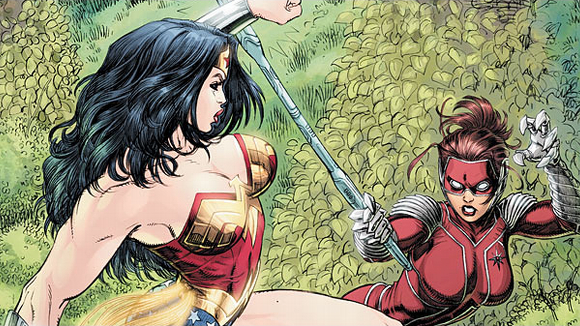 Comic book character Wonder Woman featured in a desktop wallpaper.