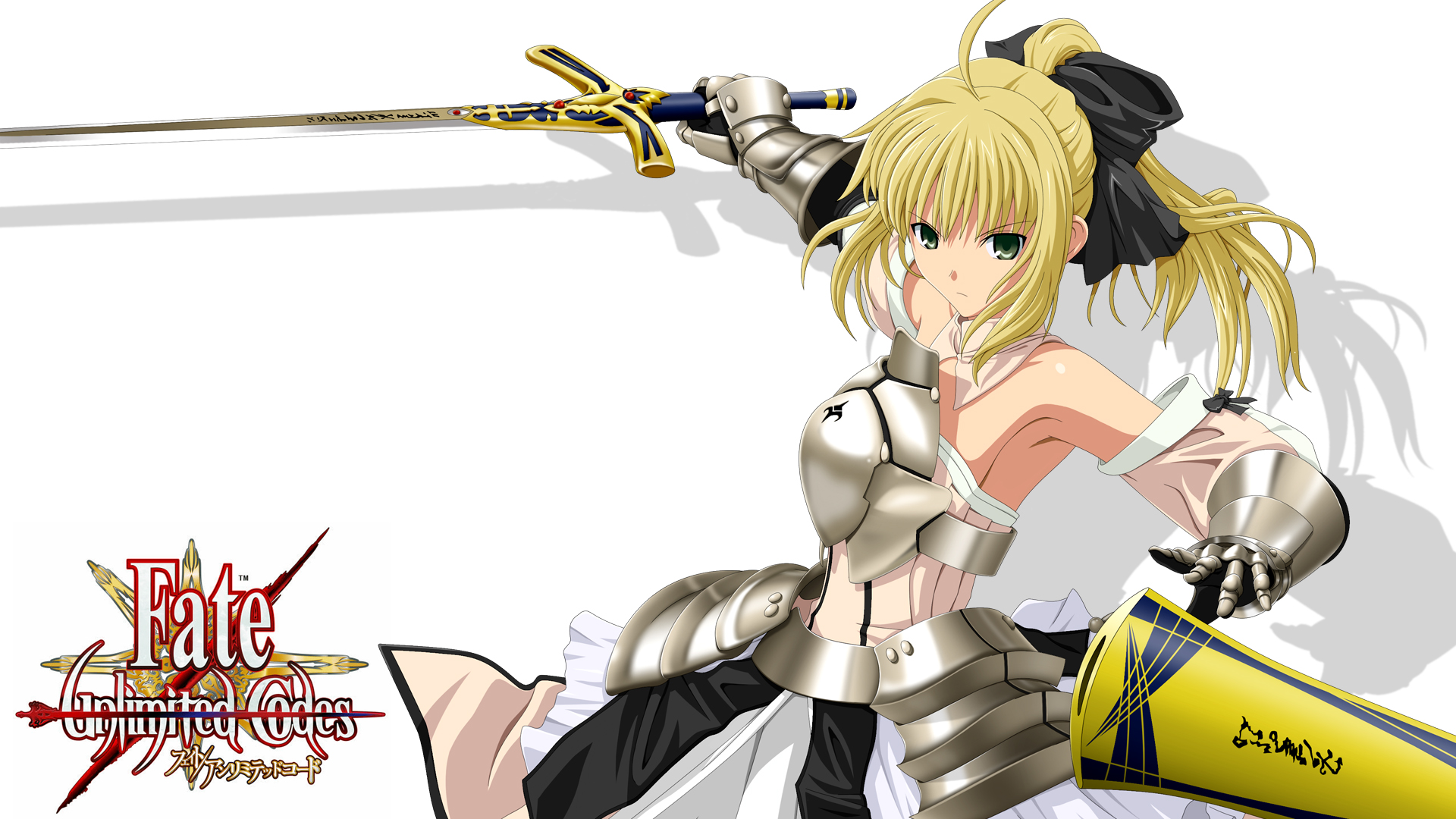 Saber Lily from Fate/unlimited codes in a vibrant anime desktop wallpaper.