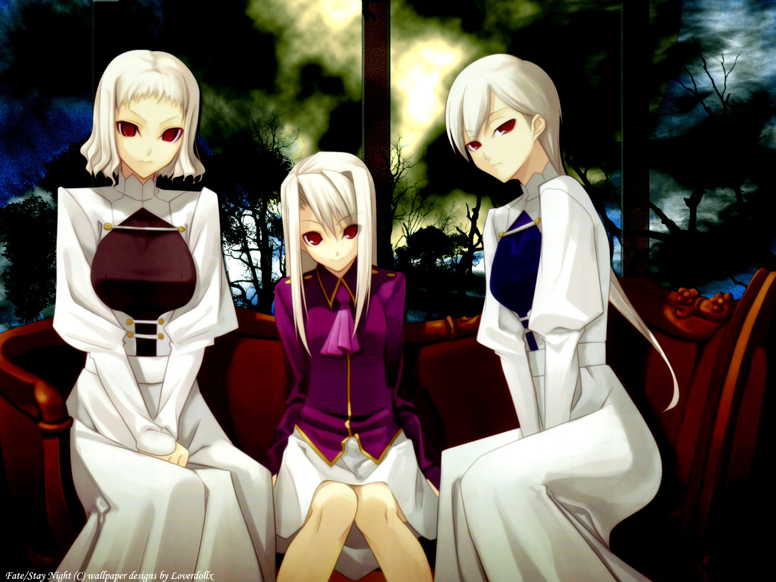 Illyasviel Von Einzbern, character from Fate/stay night, gazing into the distance against an anime-inspired backdrop.