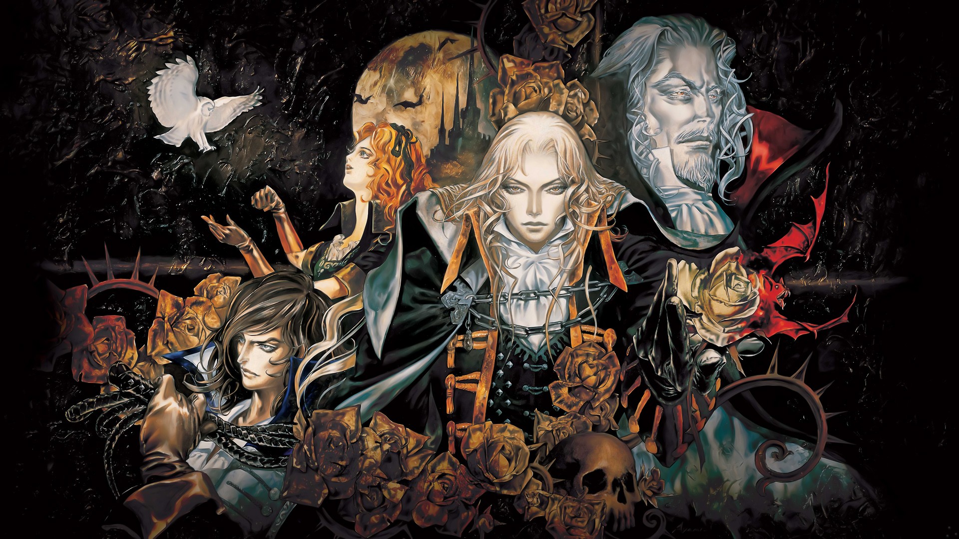 Dark and gothic Castlevania artwork by Ayami Kojima, perfect for a video game lover's desktop wallpaper.