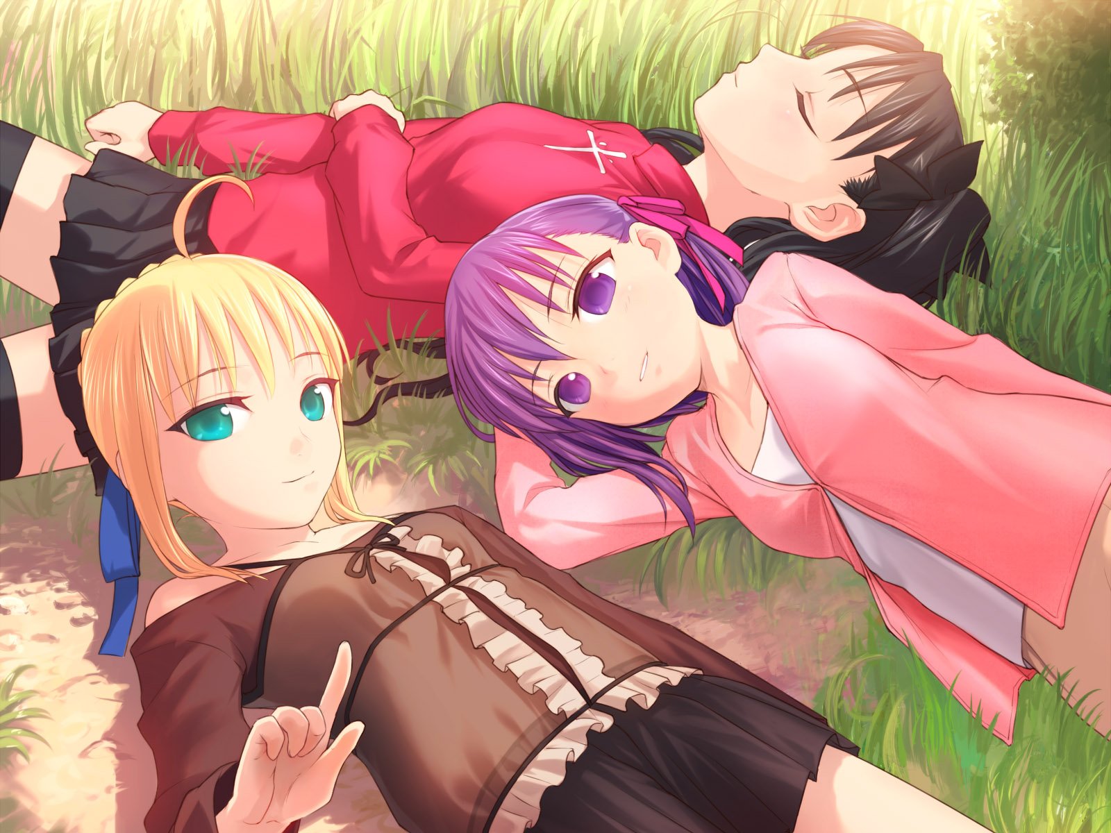 Fate/Stay Night HD: Sakura, Rin & Saber Relaxing Together | 1600x1200 ...