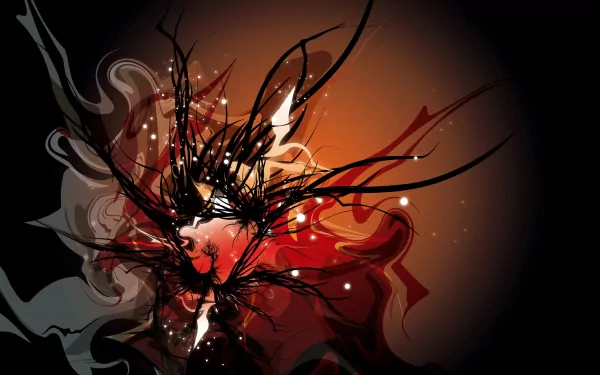 HD wallpaper featuring a vibrant, abstract CGI design in red and black with dynamic colors swirling in the background.