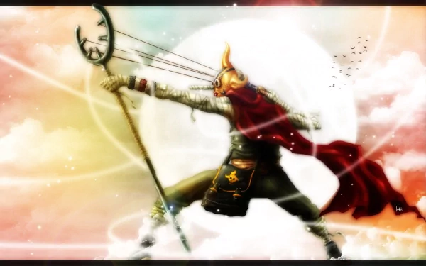 HD PC desktop wallpaper featuring Usopp from the anime One Piece, dynamically posed with his slingshot against a glowing sky and full moon background.