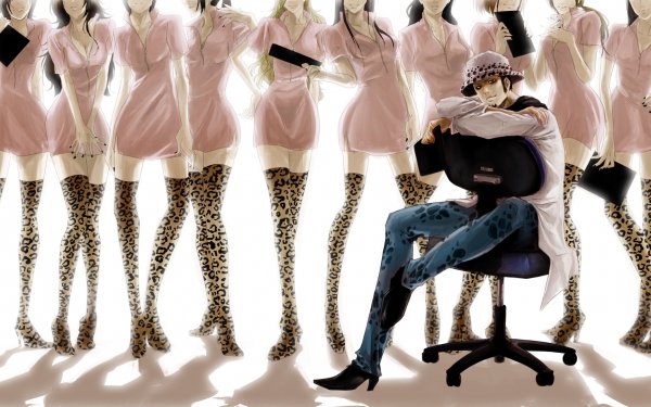Anime One Piece Trafalgar Law Chair Dress Pink Dress Zipper Long Hair Hat High Heels Thigh Boots Rubia Brown Hair Smile Nurse Fondo de pantalla HD | Fondo de Escritorio