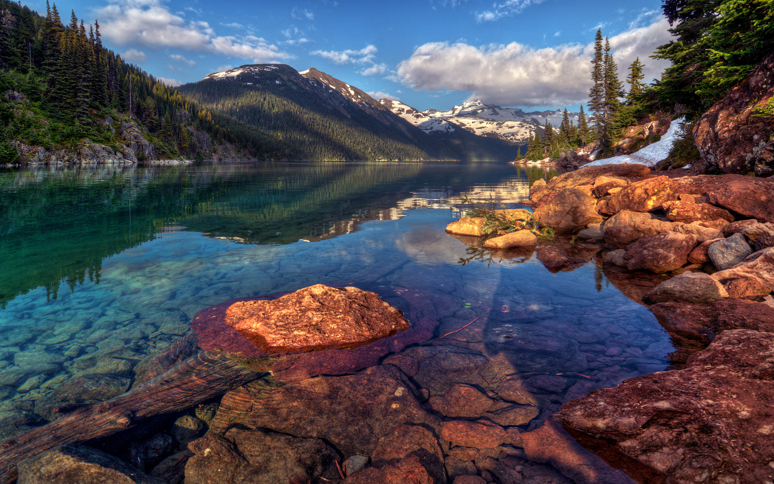 Vibrant HDR photography of a serene lake scene.