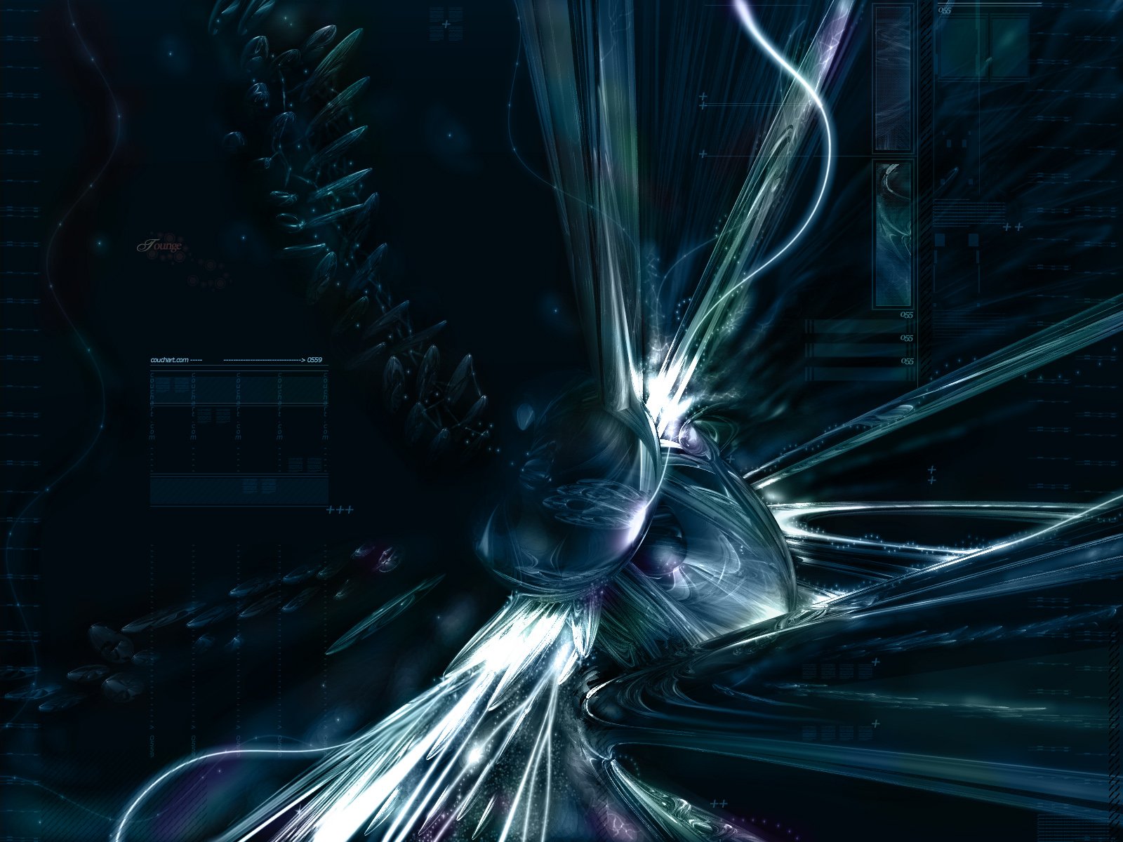 Abstract blue HD PC desktop wallpaper featuring a dynamic pattern of luminous shapes and textured technological elements in deep, glowing shades of blue.