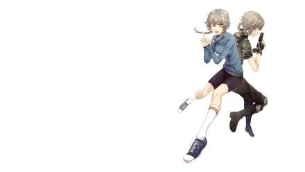 HD PC desktop wallpaper featuring Suzuha Amane from the anime Steins;Gate, depicted in dual poses with a clean white background.