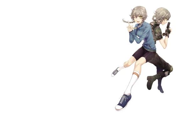 HD PC desktop wallpaper featuring Suzuha Amane from the anime Steins;Gate, depicted in dual poses with a clean white background.
