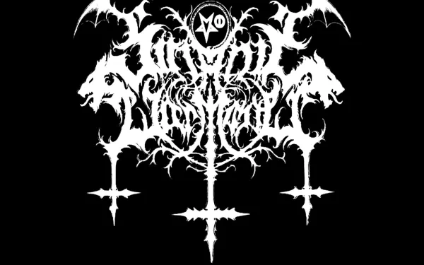 Black and white gothic design with demonic symbols and inverted crosses, styled in a satanic theme for an HD PC desktop wallpaper background.