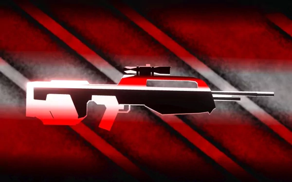 HD PC desktop wallpaper showing a stylized man-made assault rifle / submachine gun silhouette and machine gun motif in black, white and red diagonal stripes.