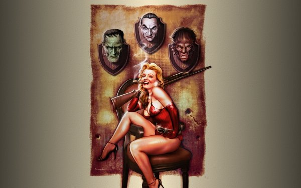 Holiday Halloween Pin-Up Frankenstein Dracula HD Wallpaper | Background Image