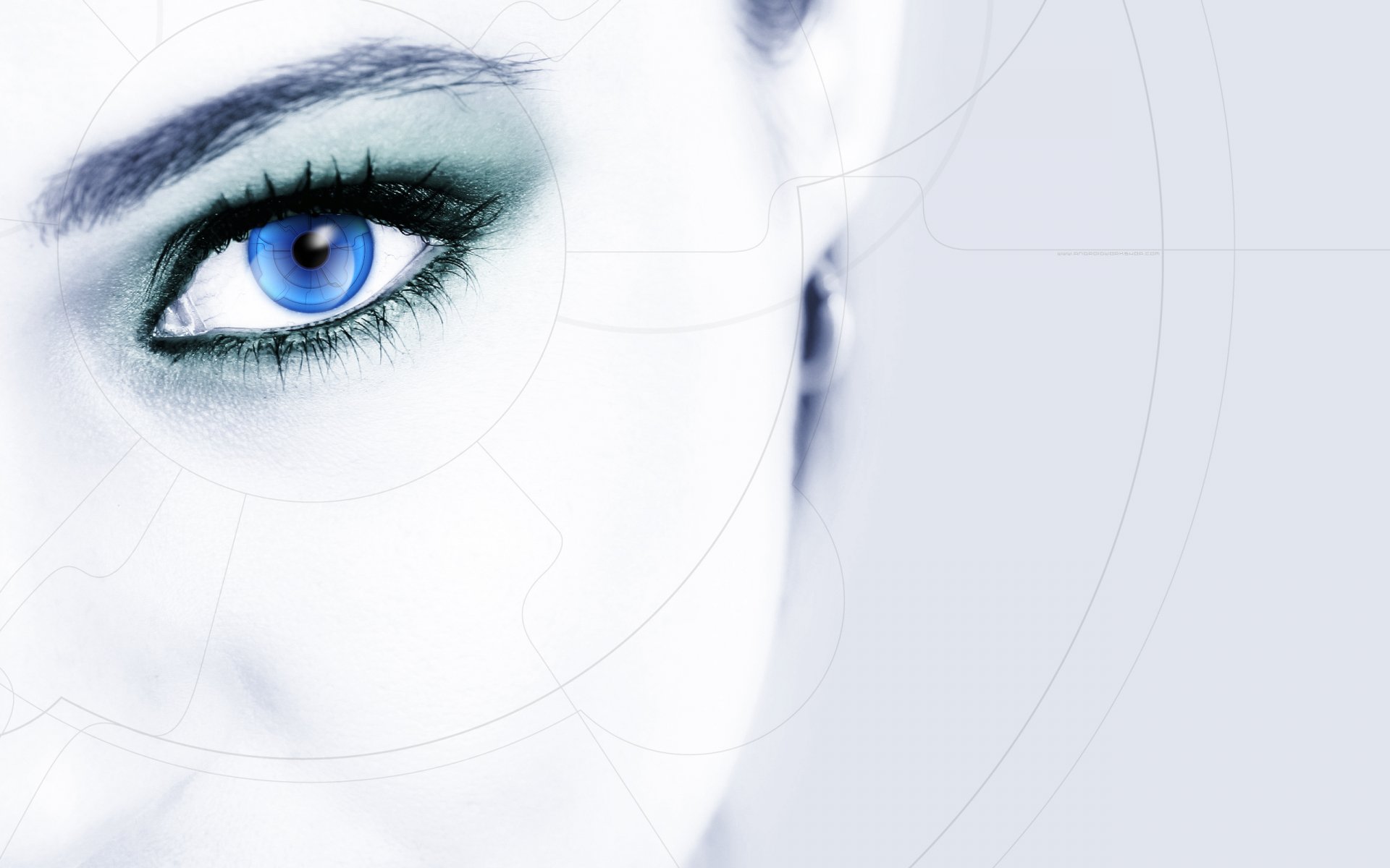 Artistic close-up of a blue eye with a modern, abstract background. This HD desktop wallpaper emphasizes the vivid color and detail of the eye, creating a striking visual effect.