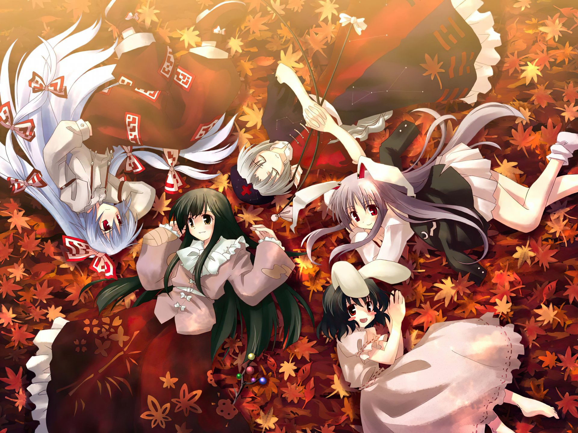 Download Reisen Udongein Inaba Tewi Inaba Kaguya Houraisan Eirin Yagokoro Fujiwara No Mokou Anime Touhou HD Wallpaper