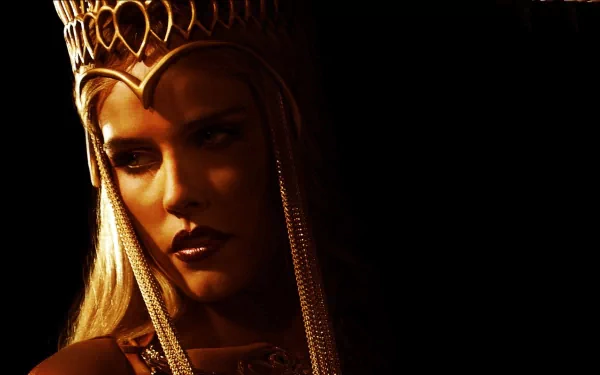 Close-up of a regal woman from the movie Immortals, featured in an HD PC desktop wallpaper and background.